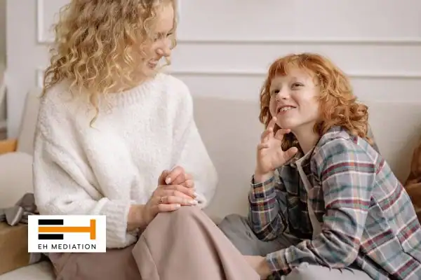 Happy mother and child after sorting child arrangements mediation Nelson